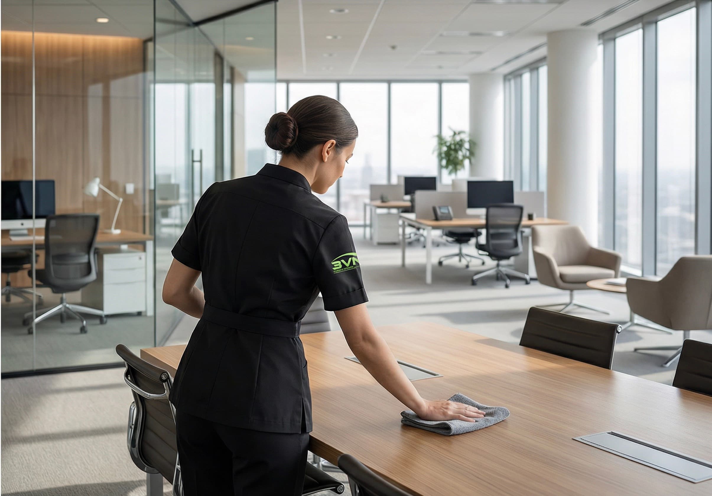 Équipe 3V Nettoyage en intervention dans des bureaux en Île-de-France